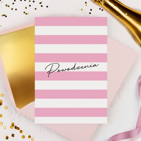 Minimalistyczna kartka w różowe paski z życzeniami - Pink Stripes